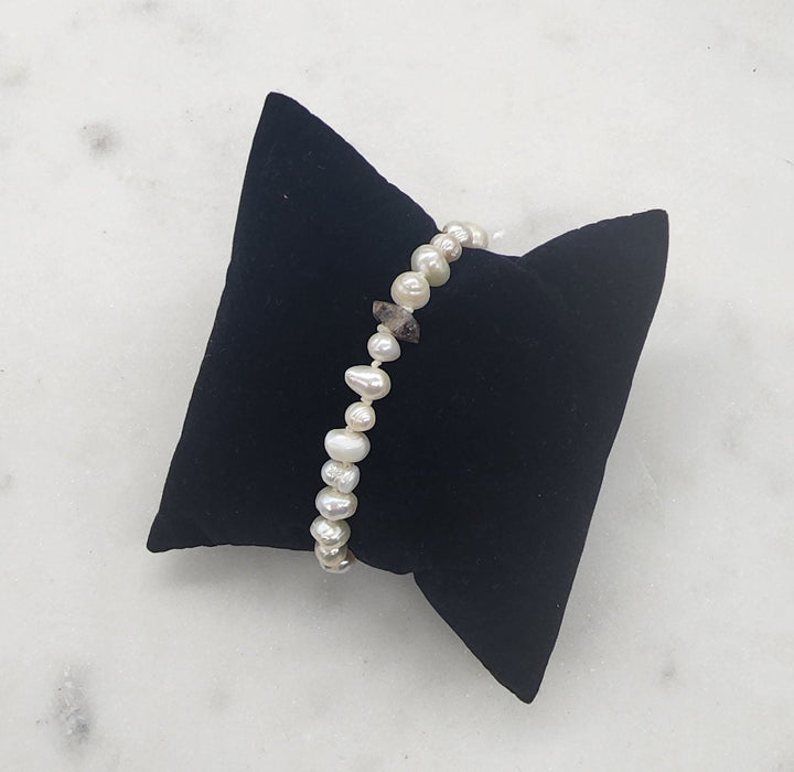 Handtied Pearl Bracelet with Herkimer Accent