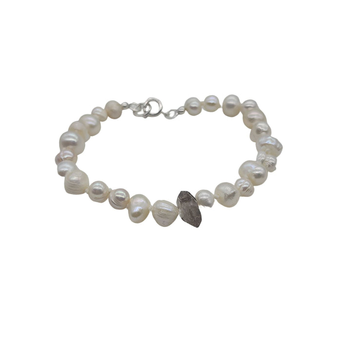 Handtied Pearl Bracelet with Herkimer Accent